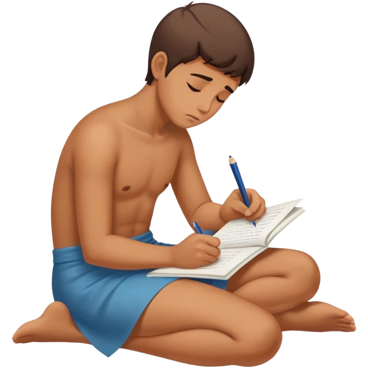 Person on knees writing "Dear God" letter with pleading expression emoji