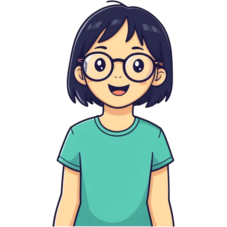 girl with black hair who has a glasses and she is exciting extrem  emoji