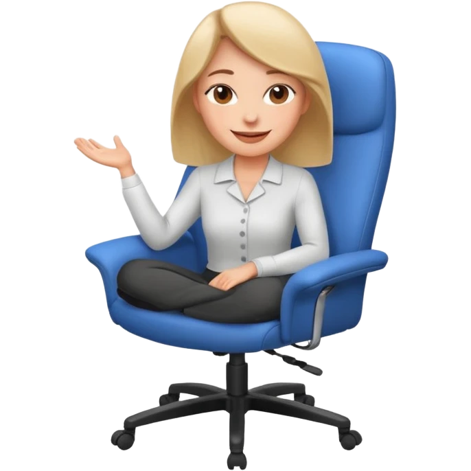 Woman having cartoon faced aligned in a chair in relaxing posture in an office chair and smiling emoji