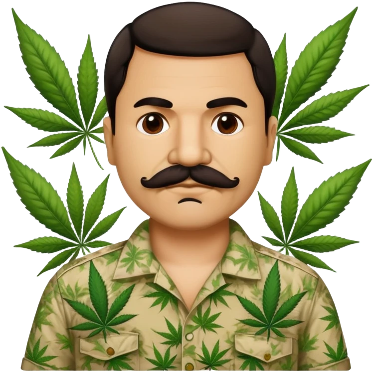 Mexican drug lord El Chapo with mustache and cannabis leaf patterned shirt emoji