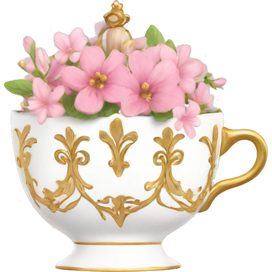 princess tea cup with pink flowers and gold details  emoji