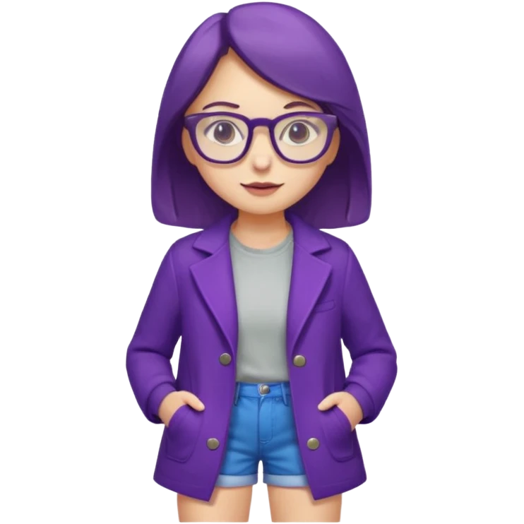 A girl wearing purple coat with shorts and glasses emoji