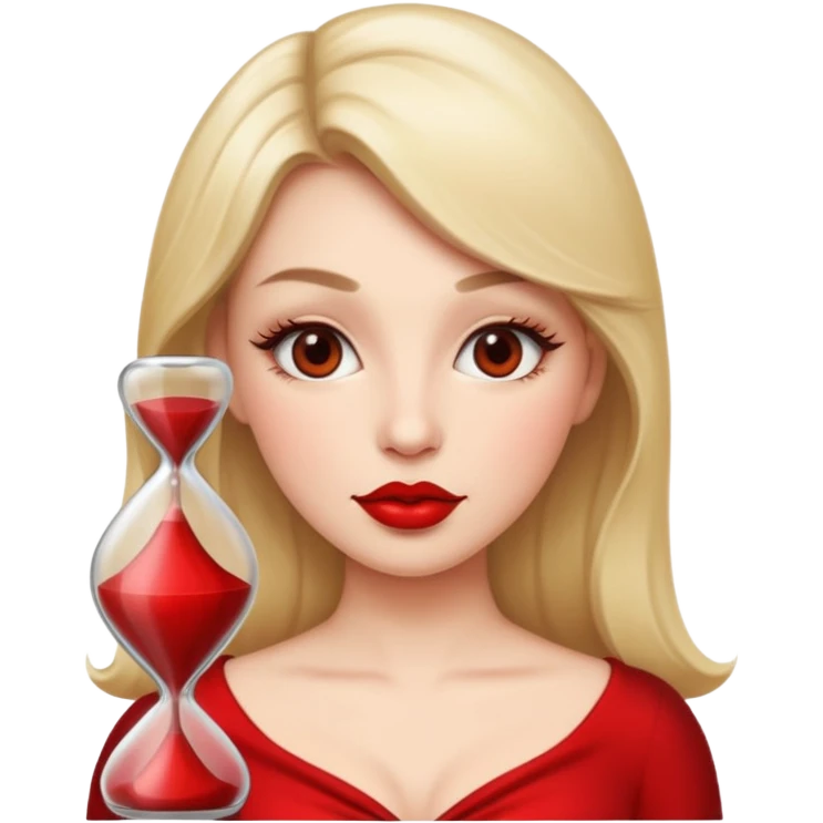 in the style of apple IOS emojis, give me a girly whole person emoji (showing head to toes) , with big red lips and eyelashes, and hour-glass curvy frame in a neutral pose emoji