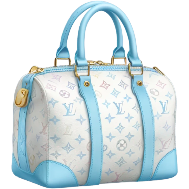 White Designer Louis Vuitton bag with baby blue monogram and baby blue trim emoji