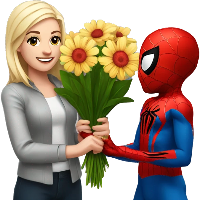 Spiderman giving flowers to Gwen  emoji