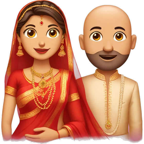 A woman in red saree and a bald man in veshti are getting married emoji