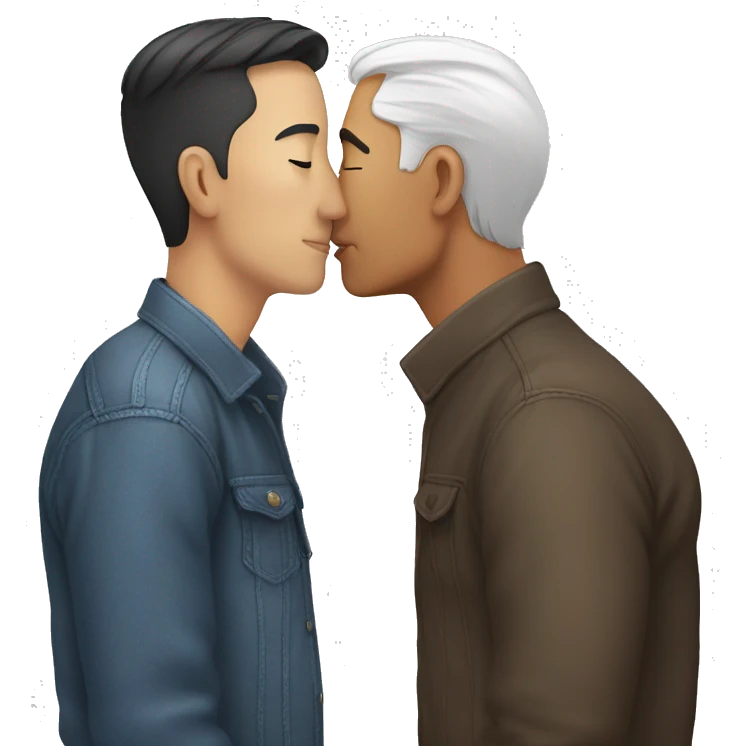 Gay kiss love older white younger asian emoji