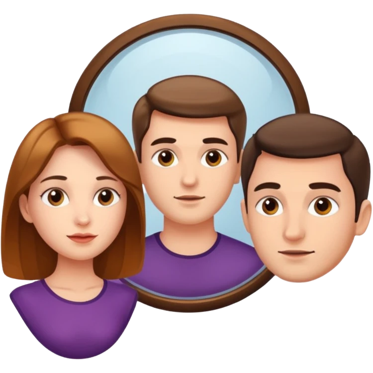 Woman in front. Man in mirror. The man and the woman look similiar. They are directly looking at each other emoji