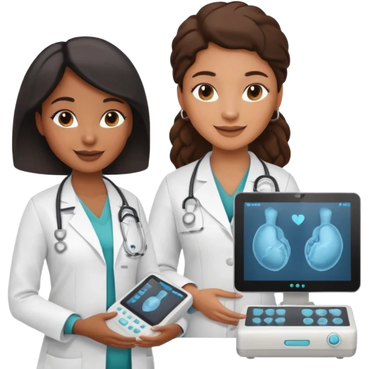 black female doctor and white ultrasound technician performing a fetal ultrasound emoji