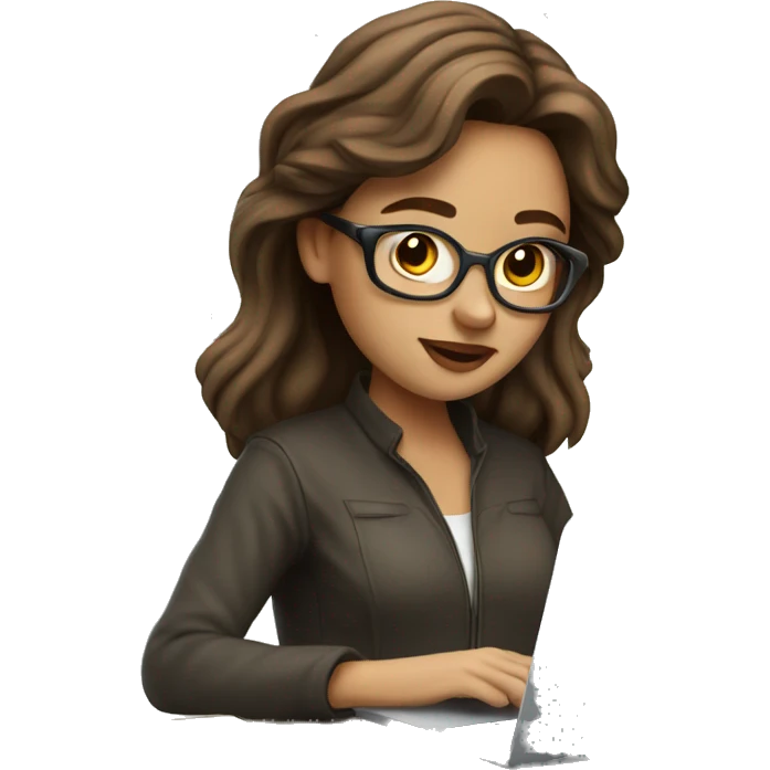 beautiful programmer girl with brown hair working with Macbook emoji