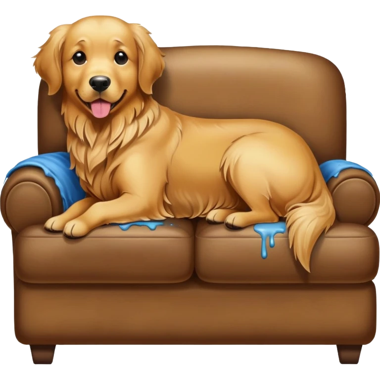 Golden retriever pooping on couch emoji