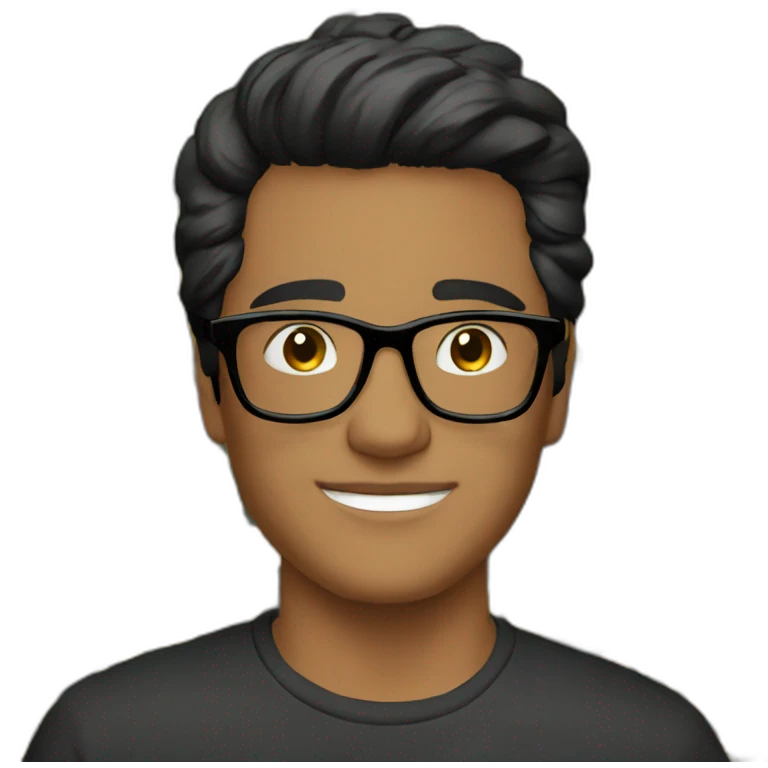 dark hair up guy glasses and dark t-shirt with flowers print emoji