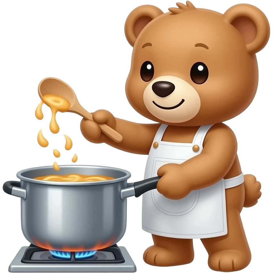 teddy bear orking with a pot on a stove emoji