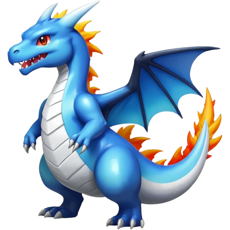 Black and white colorful gradient shiny glossy Fakémon-Digimon-Charizard-Croconaw-Reshiram-Zekrom-creature-hybrid (full body) emoji