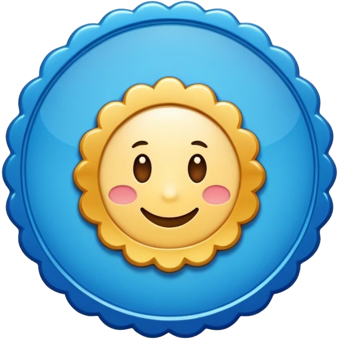 A blue scalloped circle with a verified thing emoji