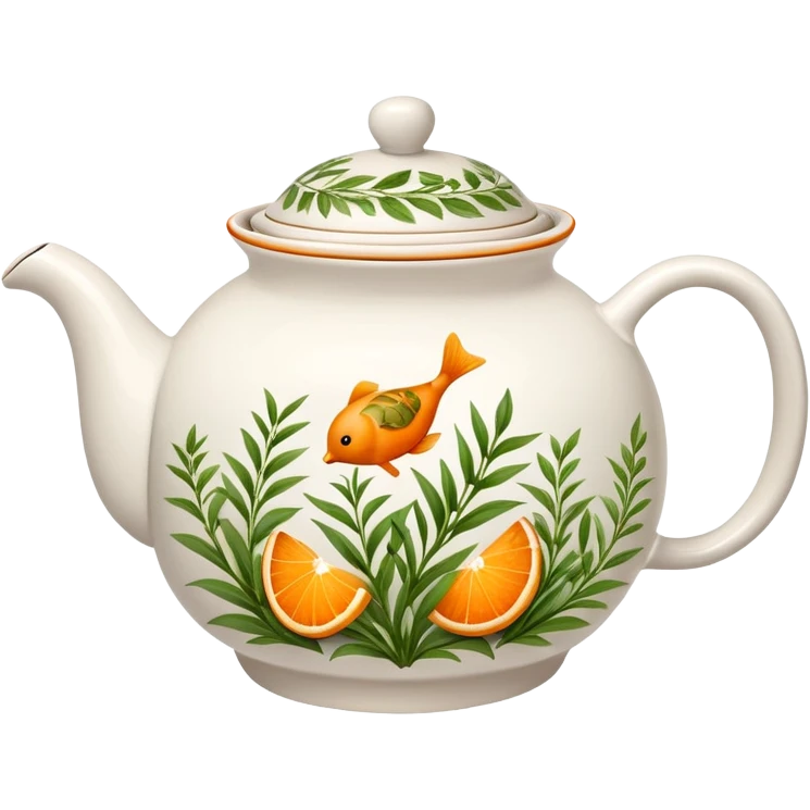 teapot with green herbs and orange tea inside  emoji