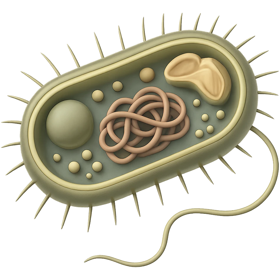 Make the bacteria more 3D with visible internal organelles. Keep muted colors and remove the background. Style: GPT Image. emoji