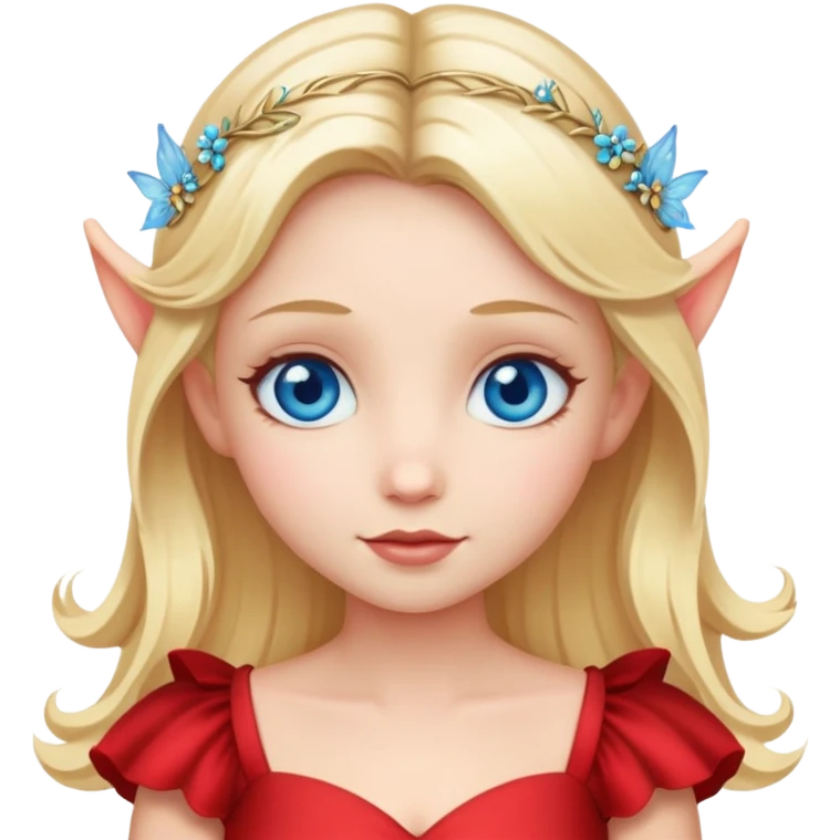 fairy with blue eyes, blonde hair and red dress emoji