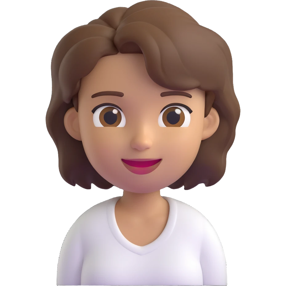 3D emoji style character with short tousled brown hair, winking, light skin, white shirt emoji