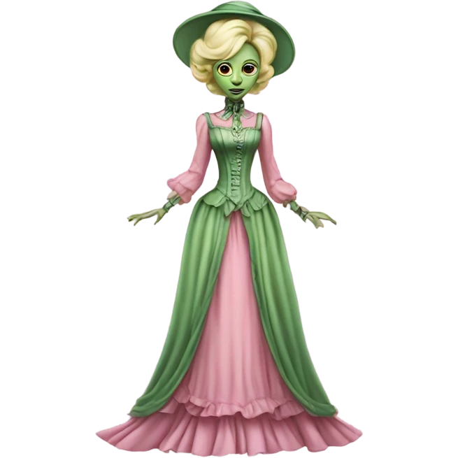 "green blonde alien woman"  in pink Victorian dress elegant, full body emoji