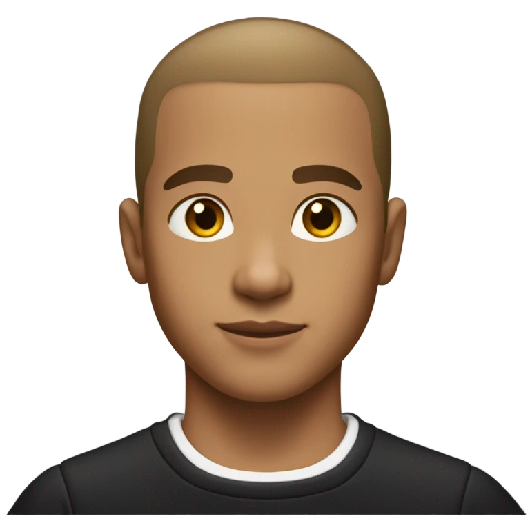 boy with light tanned skin, buzz cut, no facial hair, wearing a smart black quarter zip jumper with white t shirt underneath. emoji