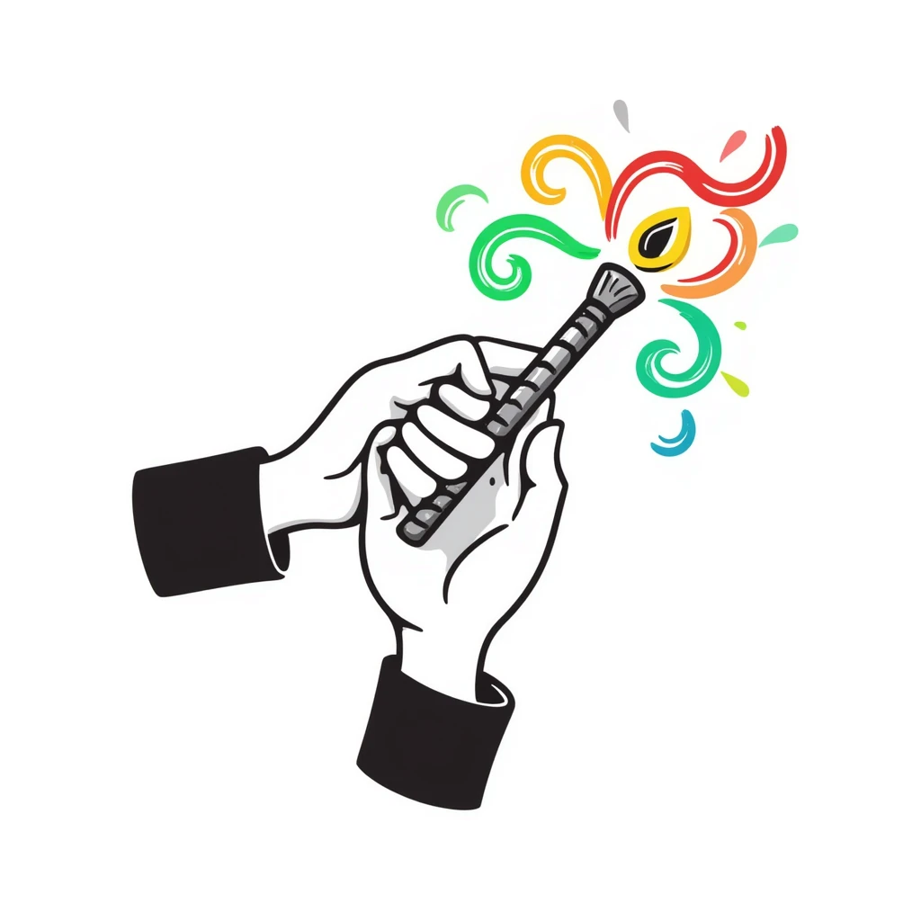 hand holding a magical wand with colorful glowing light around it emoji