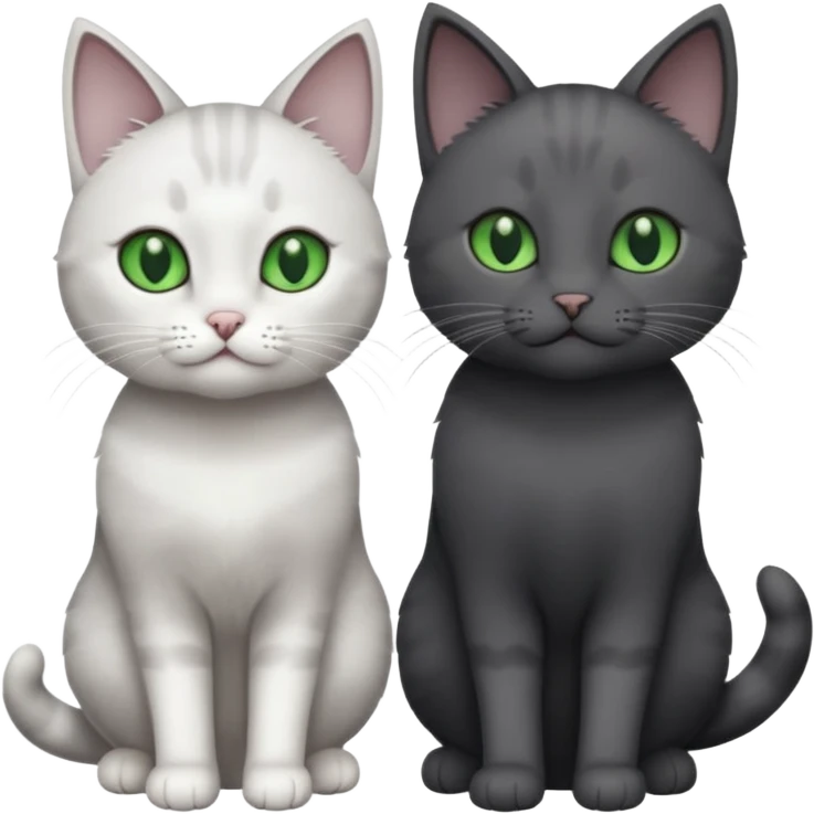 2 different coloured grey cats including one dark grey and white cat and one completely solid dark grey cat with green eyes and only white paws emoji