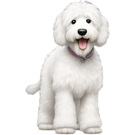 An all white sheepadoodle walking on hind legs emoji