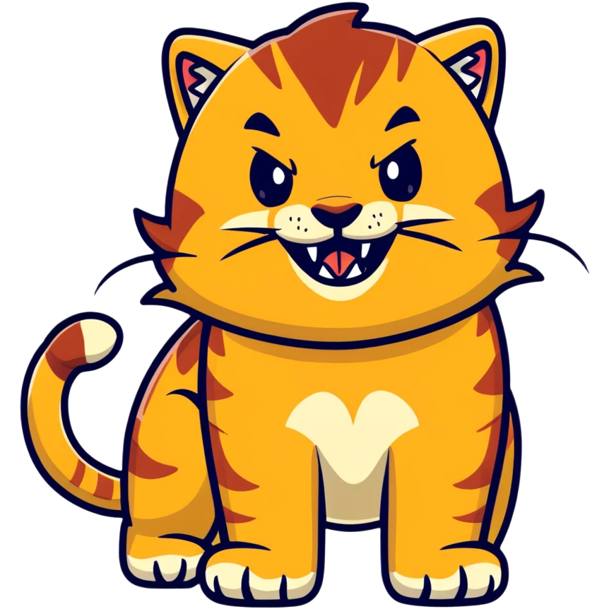saber-toothed cat with a tiny body and enormous 8-inch fangs that are twenty times longer than its body, absurdly disproportionate teeth emoji