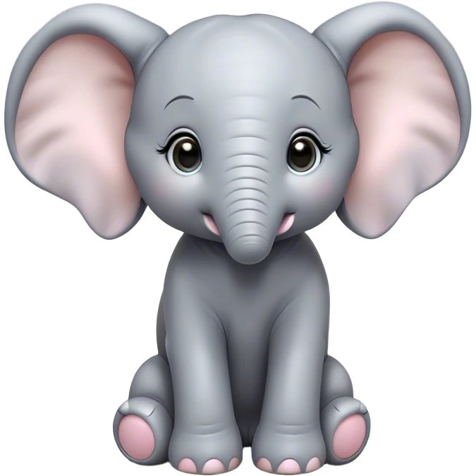 Cinematic Cute Baby Elephant Portrait Emoji, Head tilted playfully and inquisitively, featuring a velvety gray hide with oversized floppy ears and round, sparkling eyes filled with wonder, Simplified yet irresistibly adorable features, highly detailed, glowing with a warm, friendly glow, high shine, affectionate and spirited, stylized with a touch of playful charm, bright and endearing, soft glowing outline, capturing the essence of a mischievous yet loving baby elephant, so playful it feels like it could trundle out of the screen into your arms! emoji