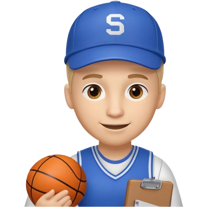 cute basketball coach portrait, head and shoulders only, whistle, cap, clipboard strap, confident smile, 3D cartoon, mobile game icon style, clean background, no text, no watermark
 emoji