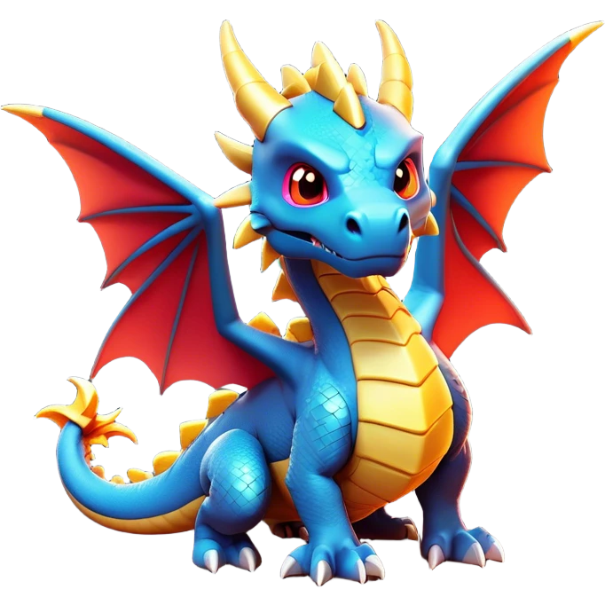 Clash of Clans aesthetic: Cinematic fierce Dragon Emoji, rendered in a 3D vector-style similar to standard emojis with minimal shading and bold, simplified shapes. A compact, isometric dragon with majestic wings and intricately scaled details, softly glowing with a legendary, mythical charm. Simplified yet unmistakably iconic, highly detailed and consistent, glowing with a soft radiant brilliance and high shine. Stylized with a touch of fantastical might and a soft glowing outline, capturing the essence of a mighty dragon with a friendly, playful demeanor! emoji