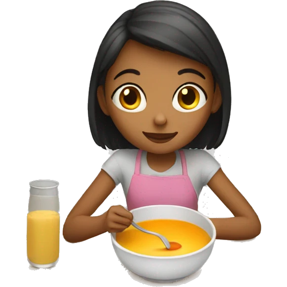 Girl eating soup on a table emoji