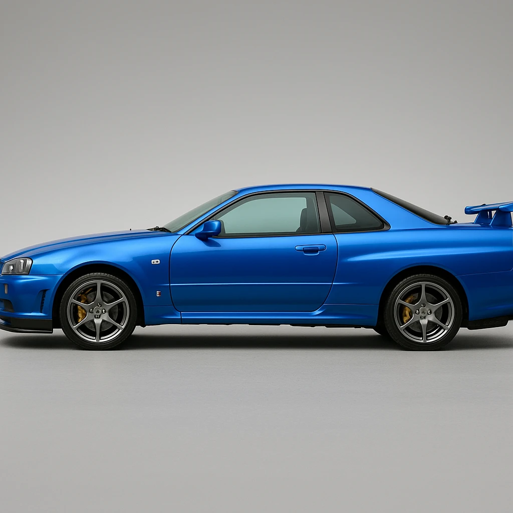 Nissan Skyline GTR R34, detailed, side view, vibrant colors emoji