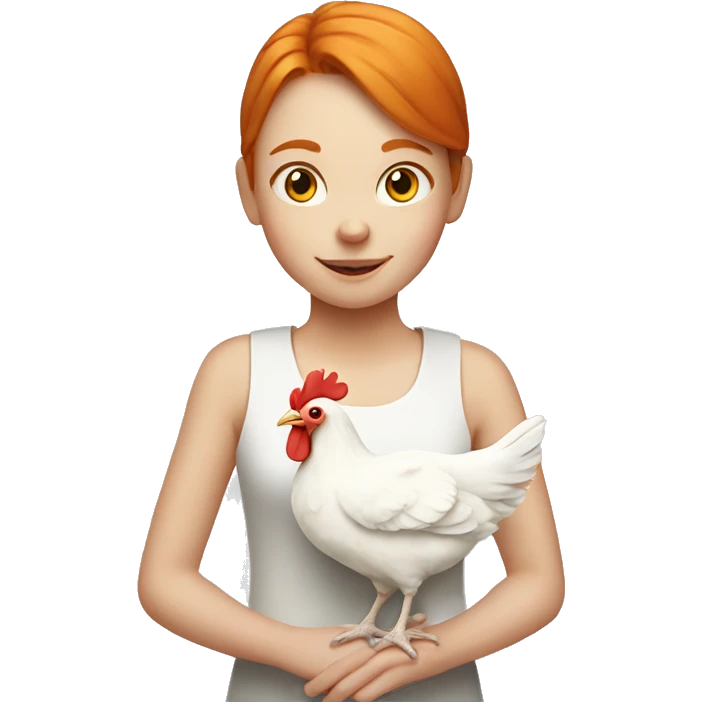 Ginger girl with a white hen emoji