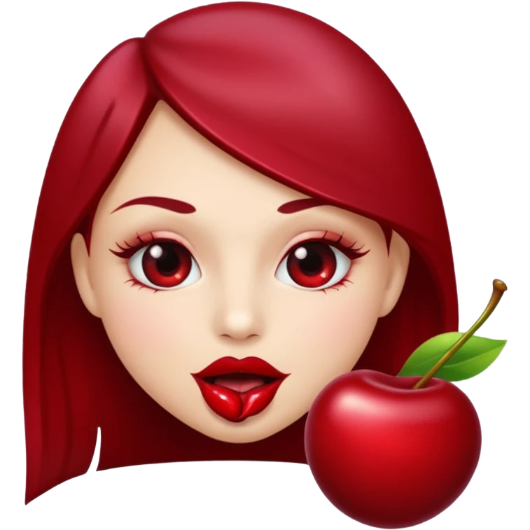burgundy red lips biting cherry emoji
