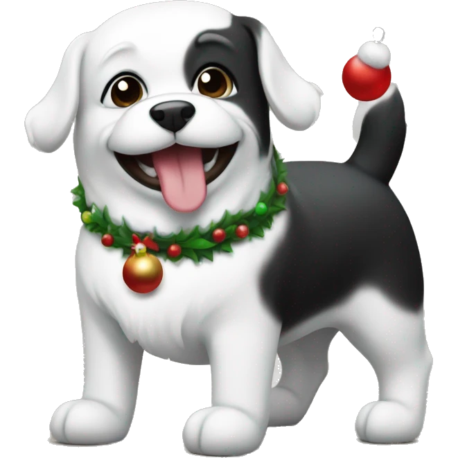 black with white dog small celebrating christmas emoji
