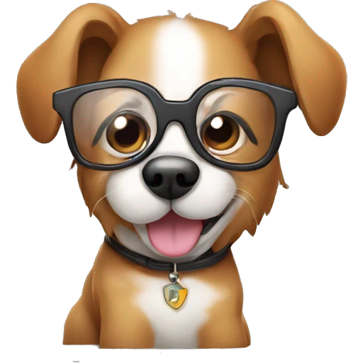 Cute dog in glasses near laptop emoji