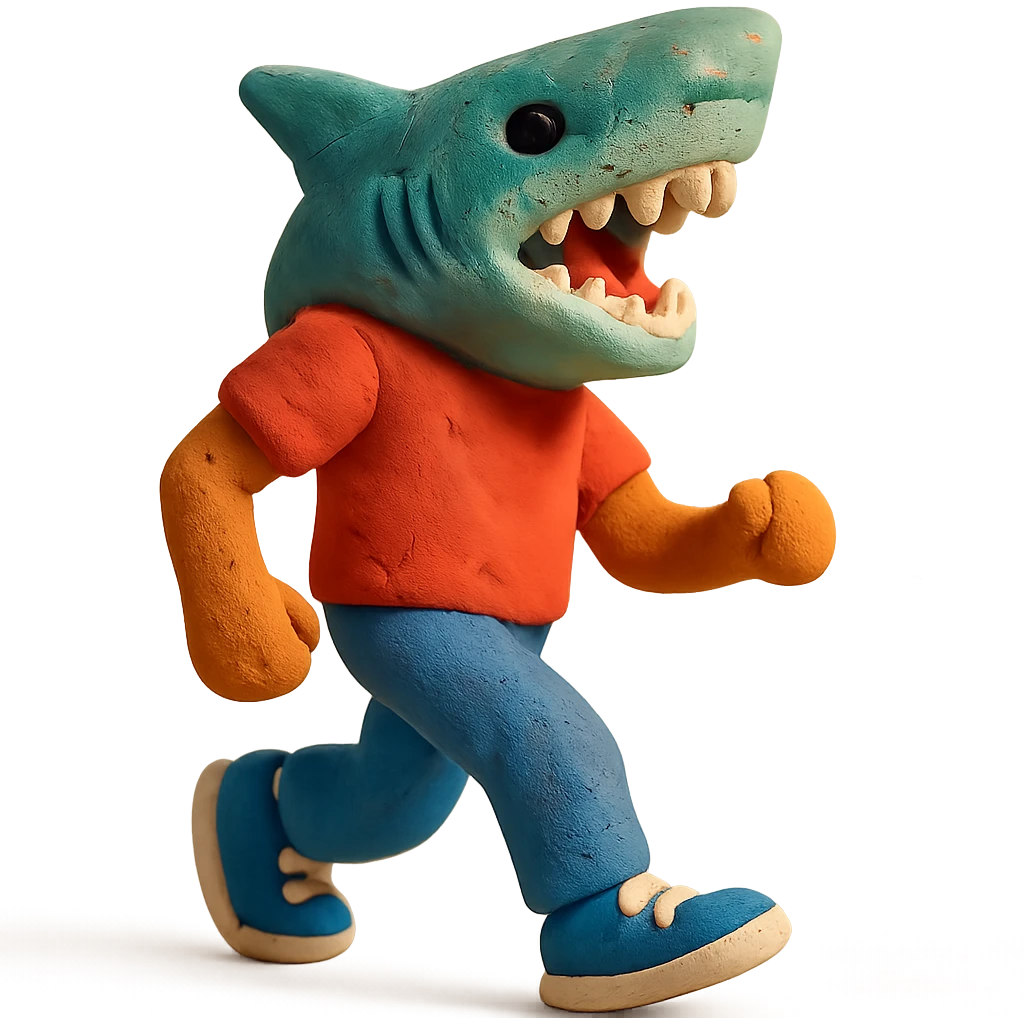 sports person in sneakers with a shark head emoji