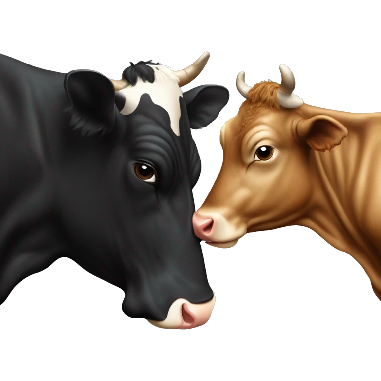 Light brown cow kissing a black cow emoji