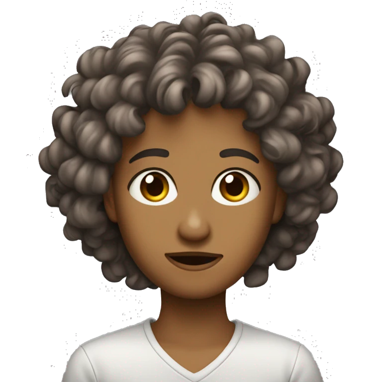 Adolescente de pelo rizado castaño con ojos marrones emoji