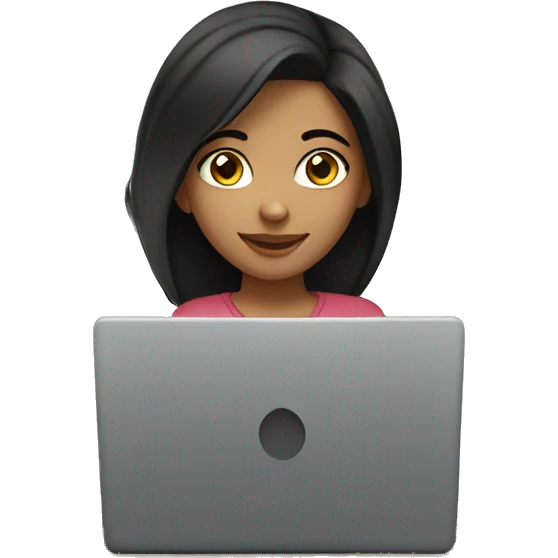 a moroccan young adult girl working on her laptop; black hair emoji