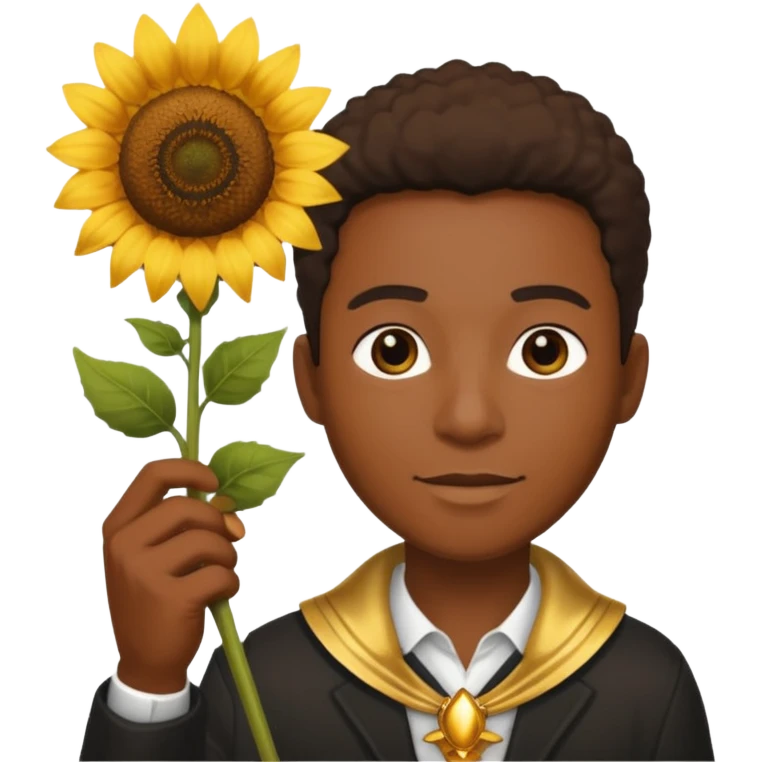 black man with sunflower, scepter emoji