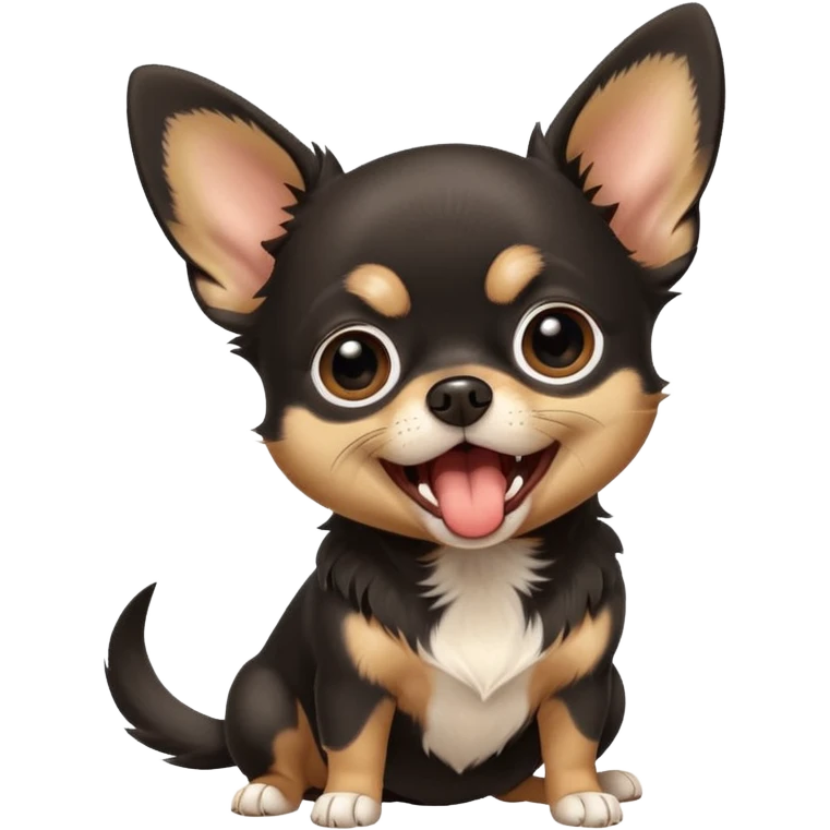 A high-resolution photo-realistic digital illustration of a cute black and tan chihuahua with big eyes yawning. emoji
