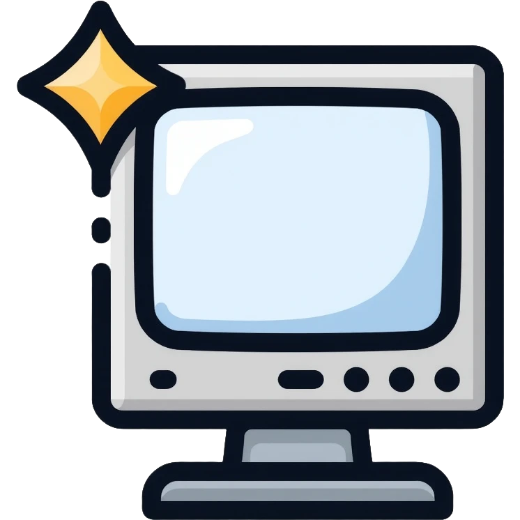 Minimalist CRT monitor with a simple 4-pointed star in the corner, very few details, clean lines emoji