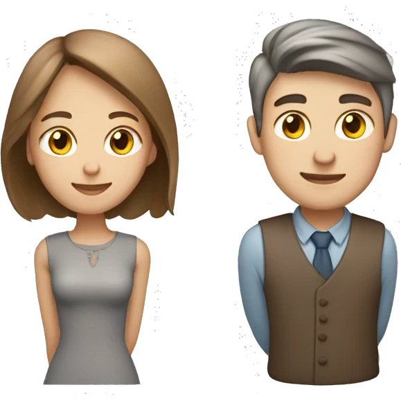 Lovely couple with grey cat. Girl’s skin is light, hair brown. Boy is light skin with collected to tail brown hair emoji