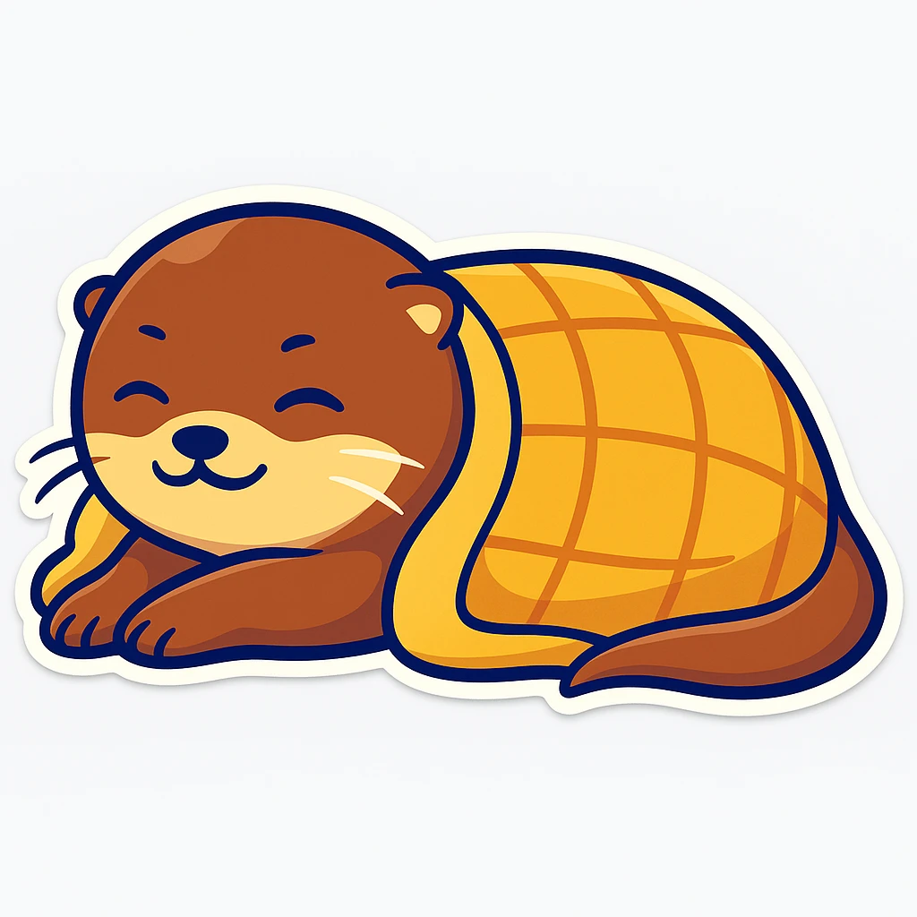Make a cozy blanket over the sleeping otter, keep cartoon sticker style and colors emoji