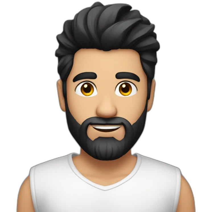close up of white skin indian in plain white shirt with sleeve up and quiff black hair style and beard emoji