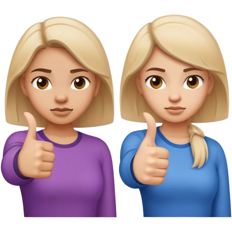Girl showing conflicting opinions with one hand giving definite thumbs up and other hand giving definite thumbs down, uncertain facial expression emoji