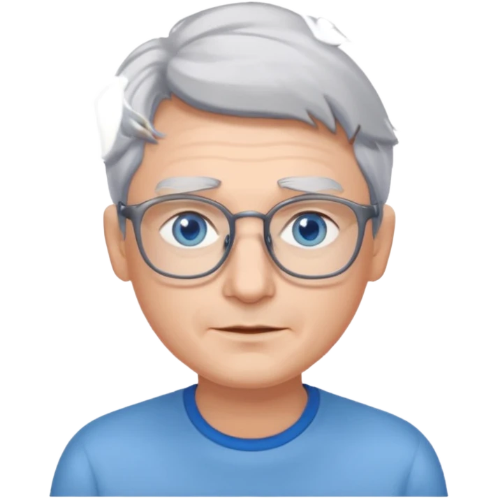 Grey haired emoji with blue eyes and glasses emoji